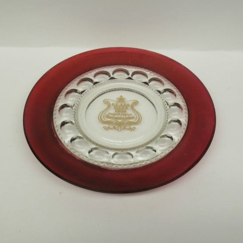 Indiana Glass Ruby Flashed KINGS CROWN 8 1/4 In GLASS DAYS 1975, Dunkirk, Plate